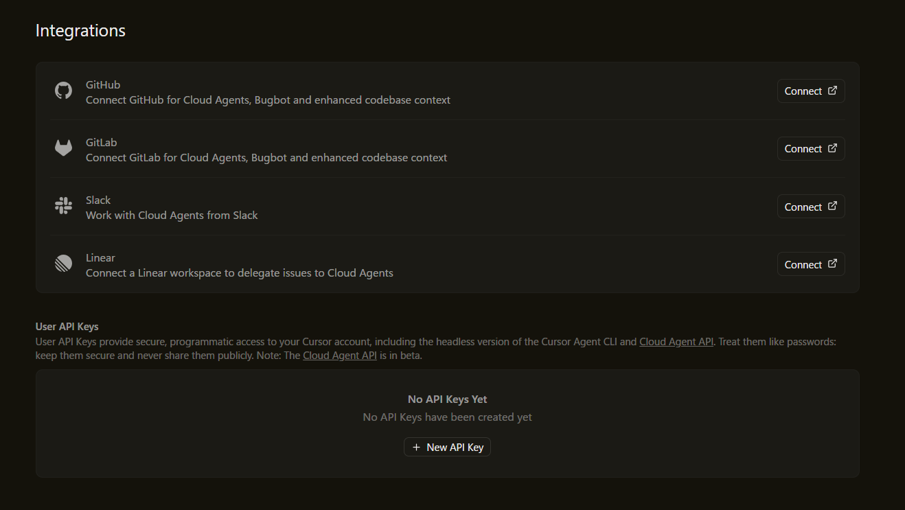 Cursor API Key Setup